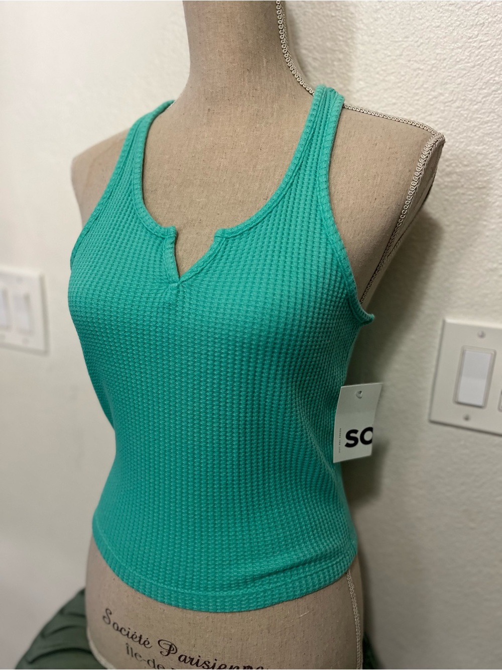 SO Turquoise Ribbed Notch-Neck Tank - Picture 3 of 5